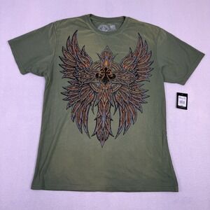 Affliction Mens XL NWT Absolution Phoenix Graphic Tee Olive Green Live Fast